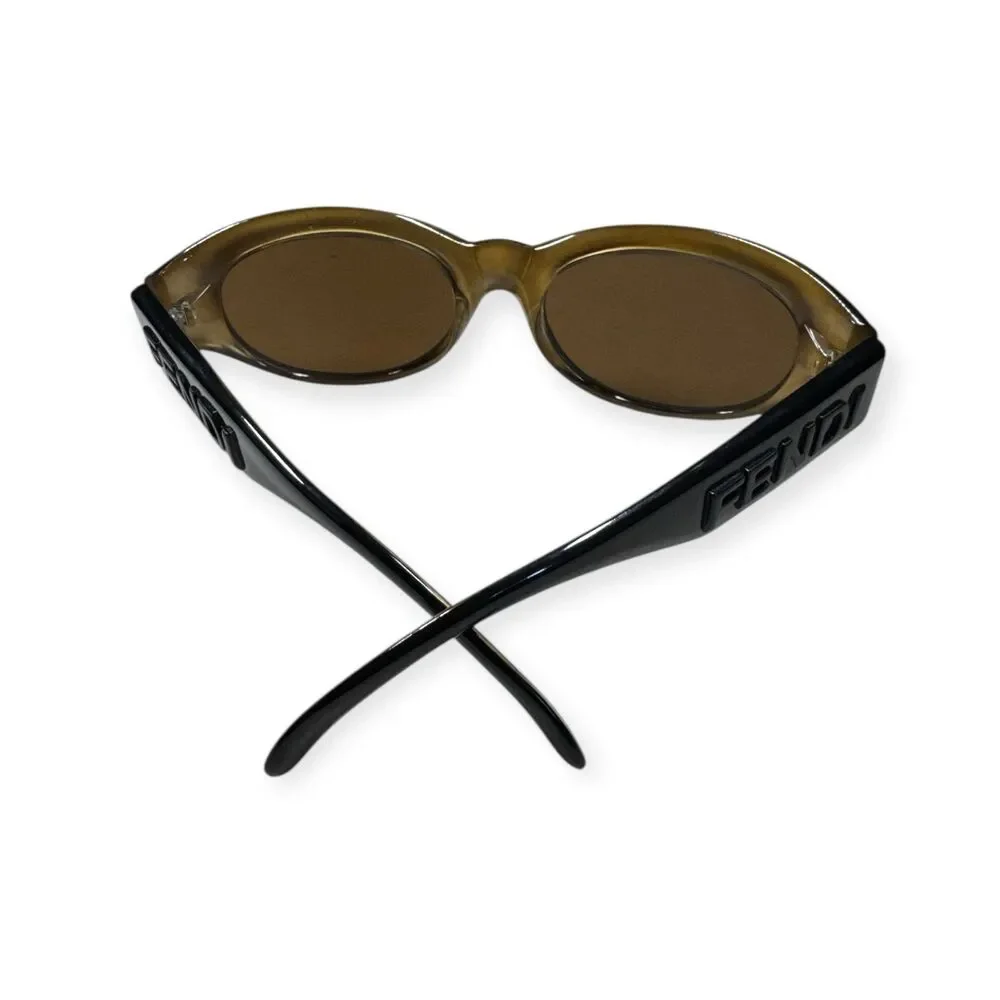 Fendi FS152 Black Oval Sunglasses Honey Frame Vintage Rare Made in‎ Italy